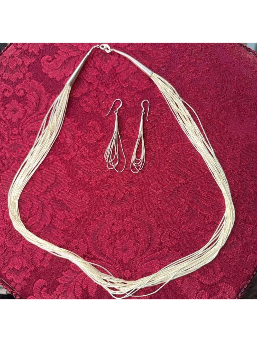 Vintage Carolyn Pollack Sterling Liquid Silver 20 Strand Necklace Earrings Set
